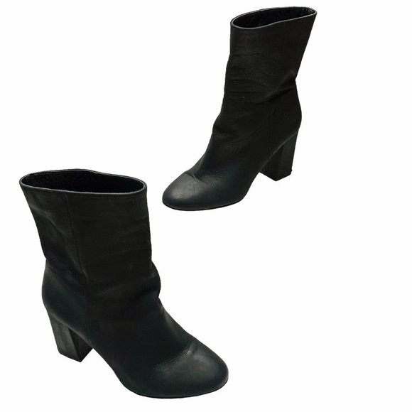 LUCKY BRAND Walwyn Black Nubuck Leather Heeled Booties - Picture 7 of 9